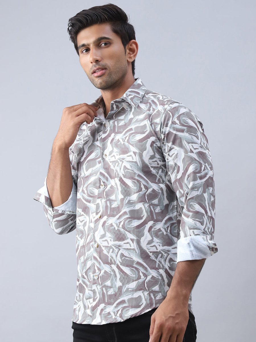 Abstract Printed Cotton Casual Shirt For Men - SF_979Brown_S