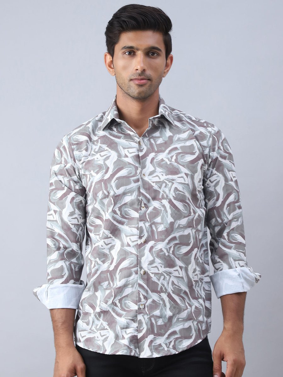 Abstract Printed Cotton Casual Shirt For Men - SF_979Brown_S
