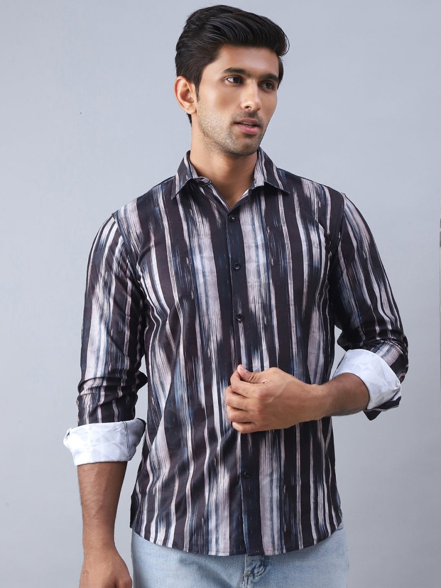 Abstract Printed Cotton Casual Shirt For Men - SF_978Black_S