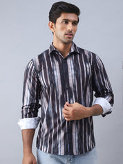 Abstract Printed Cotton Casual Shirt For Men - SF_978Black_S
