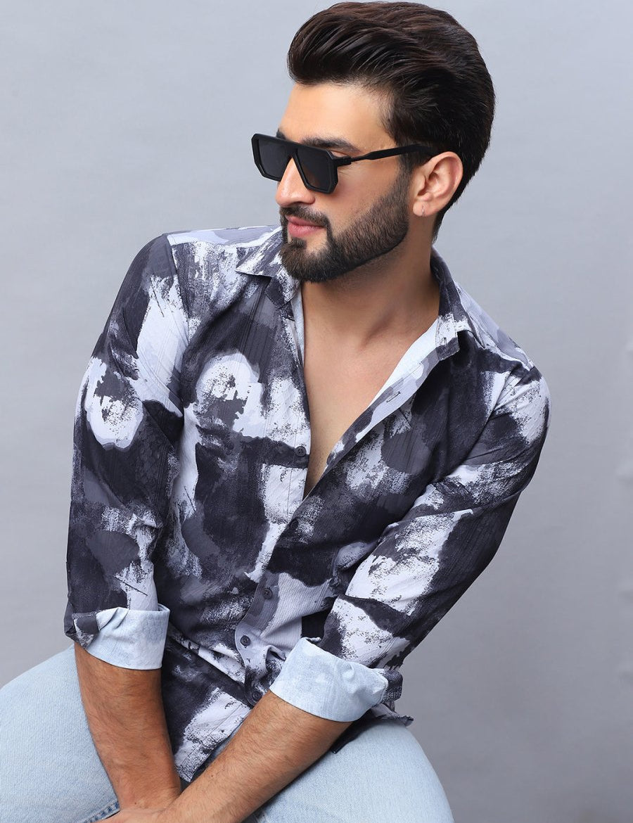 Abstract Printed Cotton Casual Shirt For Men - SF_979Black_S