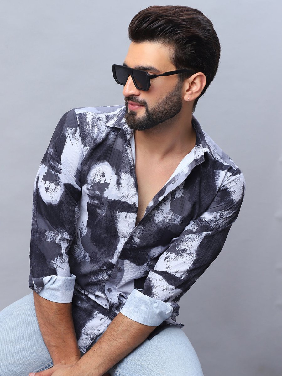 Abstract Printed Cotton Casual Shirt For Men - SF_979Black_S