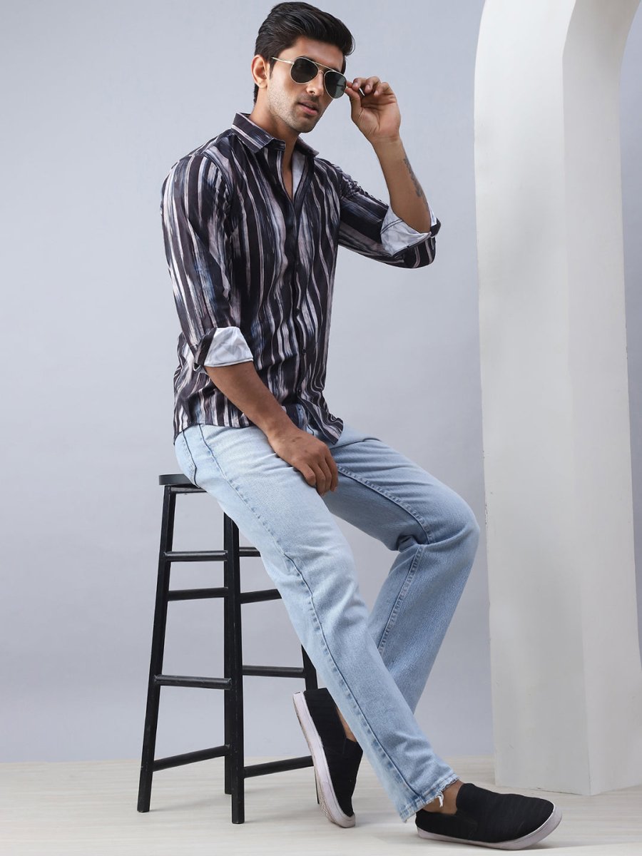 Abstract Printed Cotton Casual Shirt For Men - SF_978Black_S
