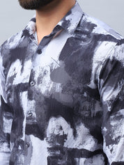 Abstract Printed Cotton Casual Shirt For Men - SF_979Black_S