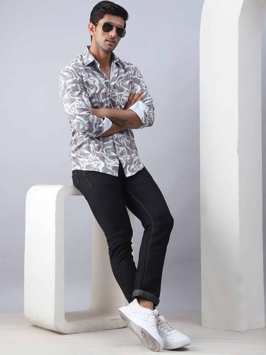 Abstract Printed Cotton Casual Shirt For Men - SF_979Brown_S