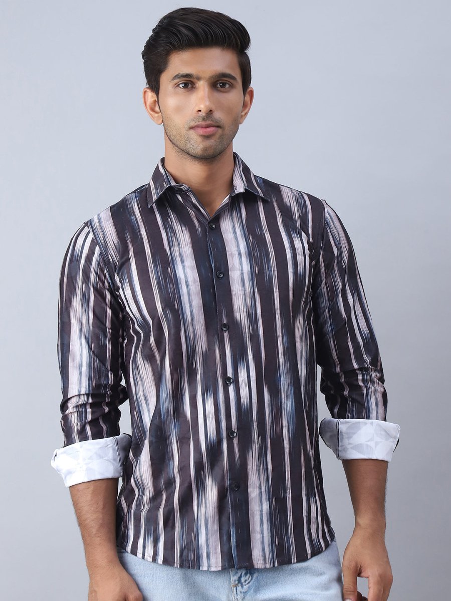 Abstract Printed Cotton Casual Shirt For Men - SF_978Black_S