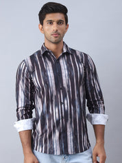 Abstract Printed Cotton Casual Shirt For Men - SF_978Black_S