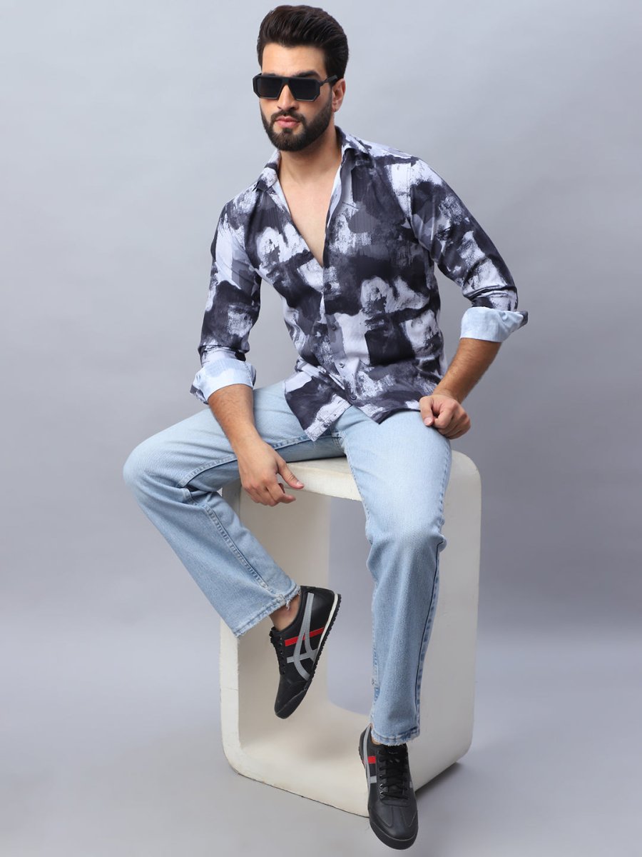 Abstract Printed Cotton Casual Shirt For Men - SF_979Black_S