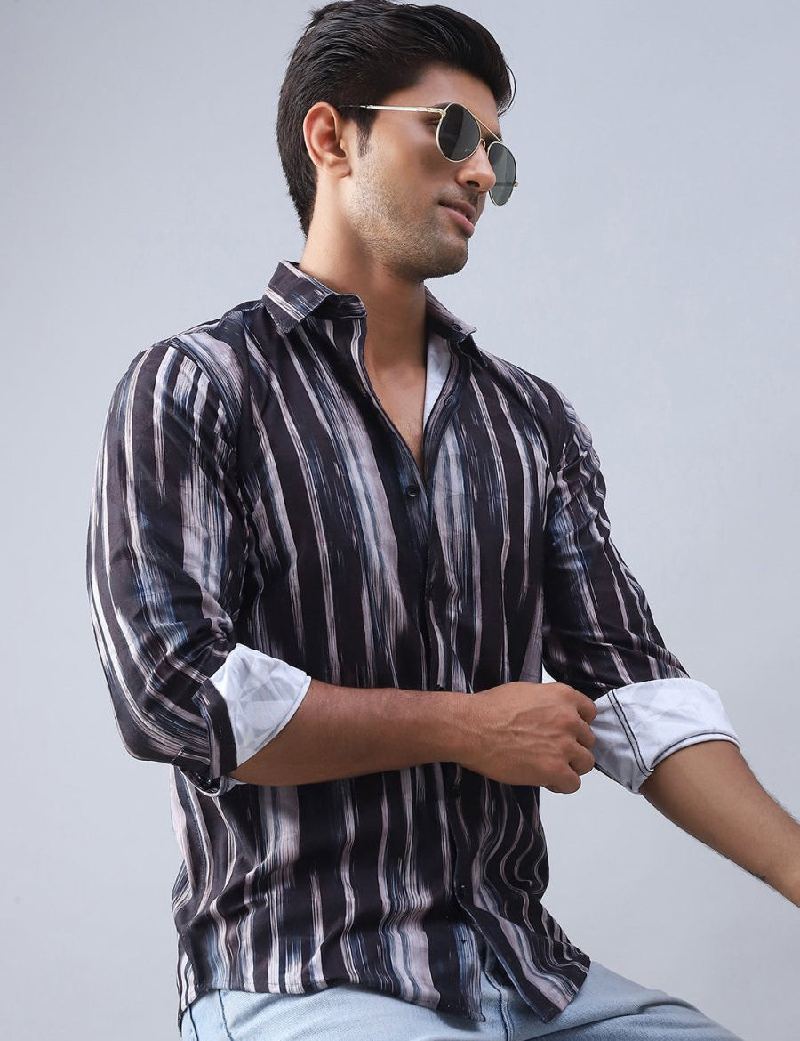 Abstract Printed Cotton Casual Shirt For Men - SF_978Black_S