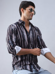 Abstract Printed Cotton Casual Shirt For Men - SF_978Black_S