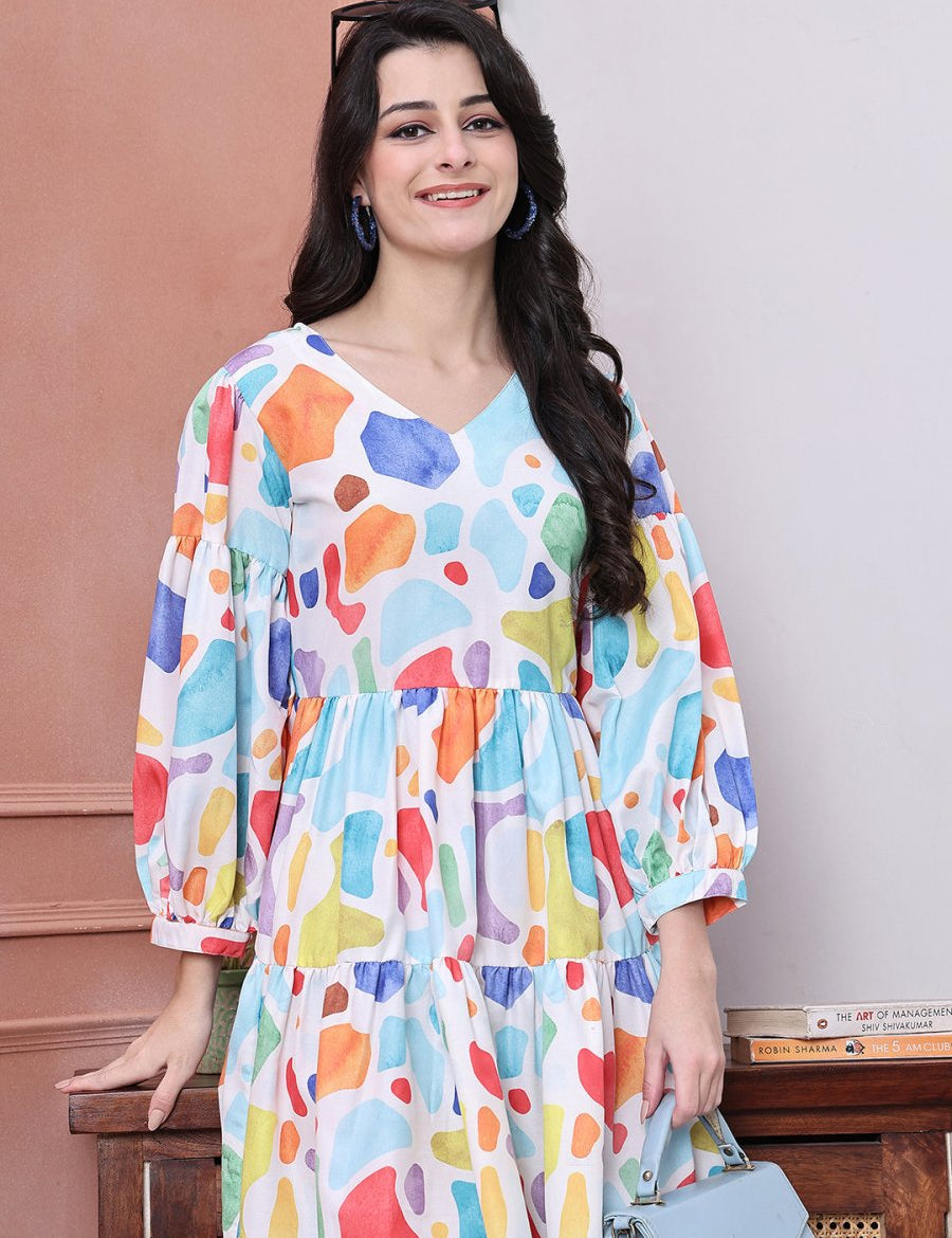 Abstract Printed Deress for Women - JND_1041Multi_XS