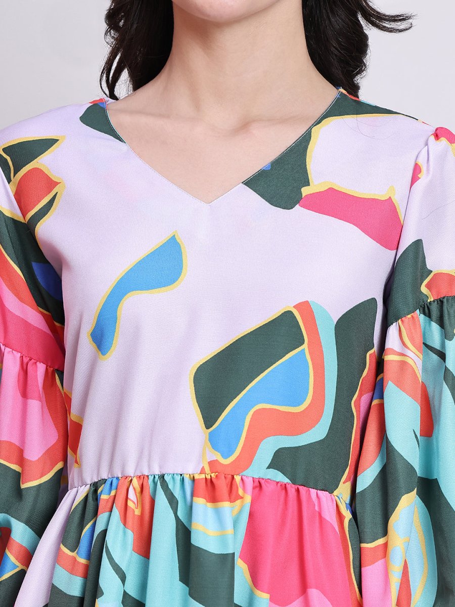 Abstract Printed Deress for Women - JND_1041Pink_XS