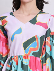 Abstract Printed Deress for Women - JND_1041Pink_XS