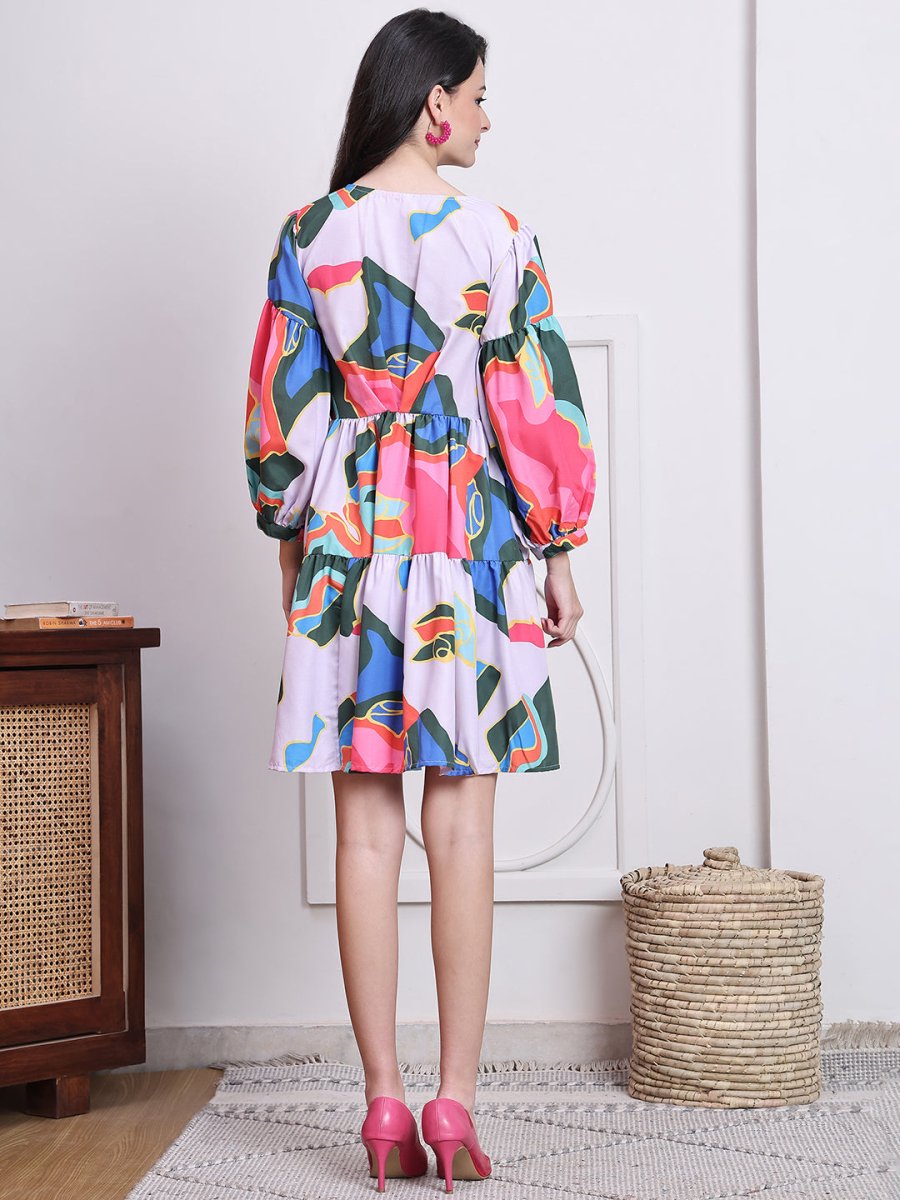 Abstract Printed Deress for Women - JND_1041Pink_XS