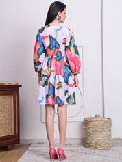 Abstract Printed Deress for Women - JND_1041Pink_XS