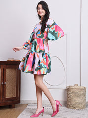 Abstract Printed Deress for Women - JND_1041Pink_XS