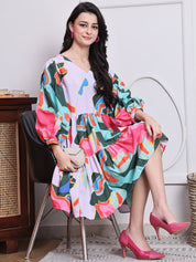 Abstract Printed Deress for Women - JND_1041Pink_XS