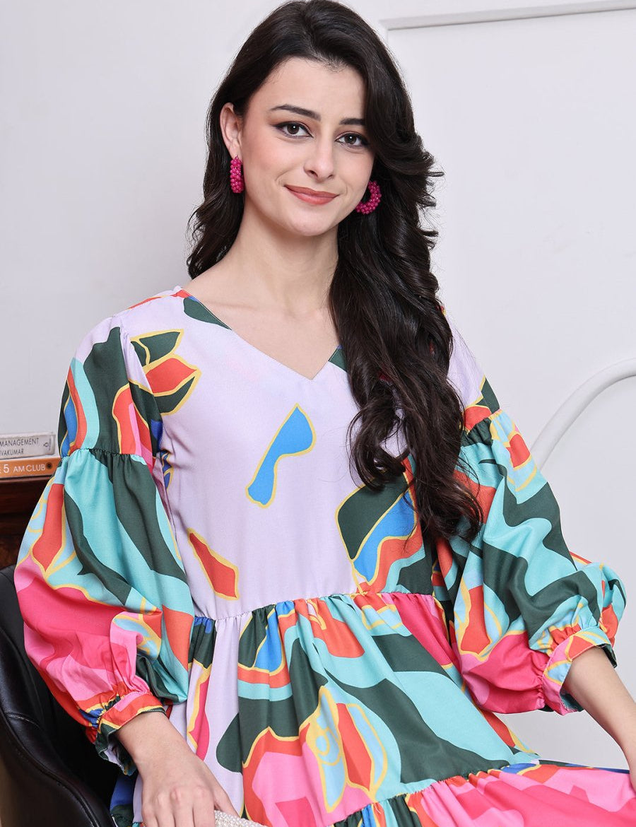 Abstract Printed Deress for Women - JND_1041Pink_XS