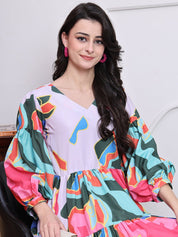 Abstract Printed Deress for Women - JND_1041Pink_XS