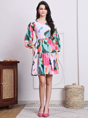 Abstract Printed Deress for Women - JND_1041Pink_XS