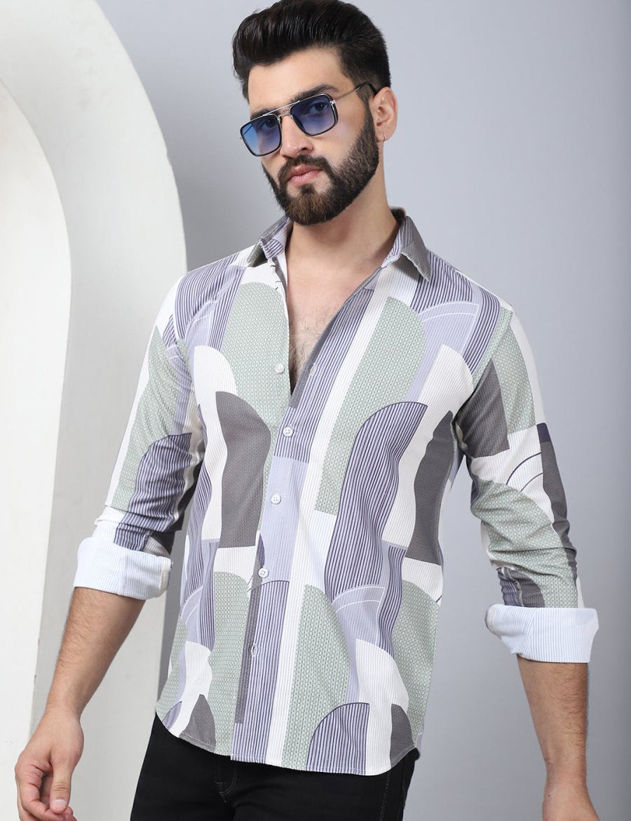 Abstract Printed Spread Collar Cotton Casual Shirt for Men - SF_962Grey_S