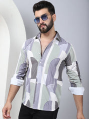 Abstract Printed Spread Collar Cotton Casual Shirt for Men - SF_962Grey_S