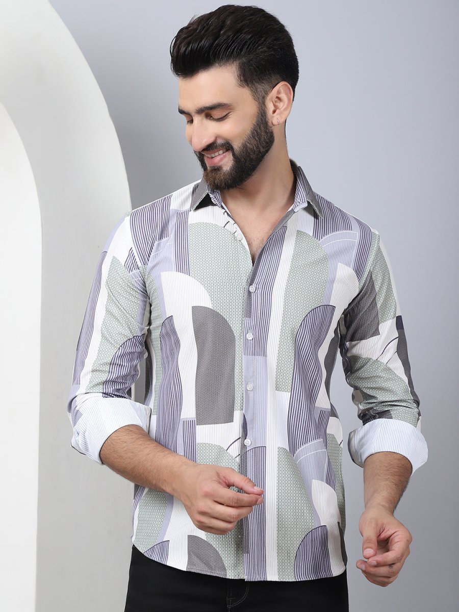 Abstract Printed Spread Collar Cotton Casual Shirt for Men - SF_962Grey_S