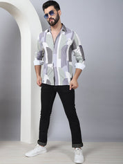 Abstract Printed Spread Collar Cotton Casual Shirt for Men - SF_962Grey_S