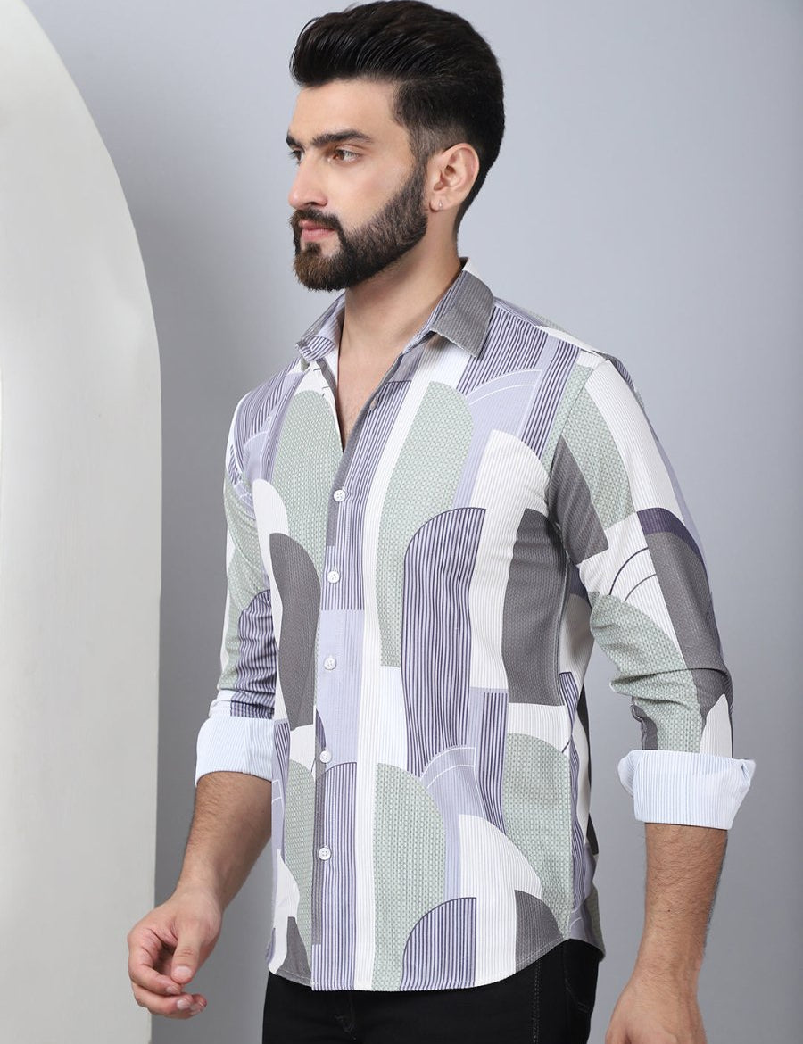 Abstract Printed Spread Collar Cotton Casual Shirt for Men - SF_962Grey_S