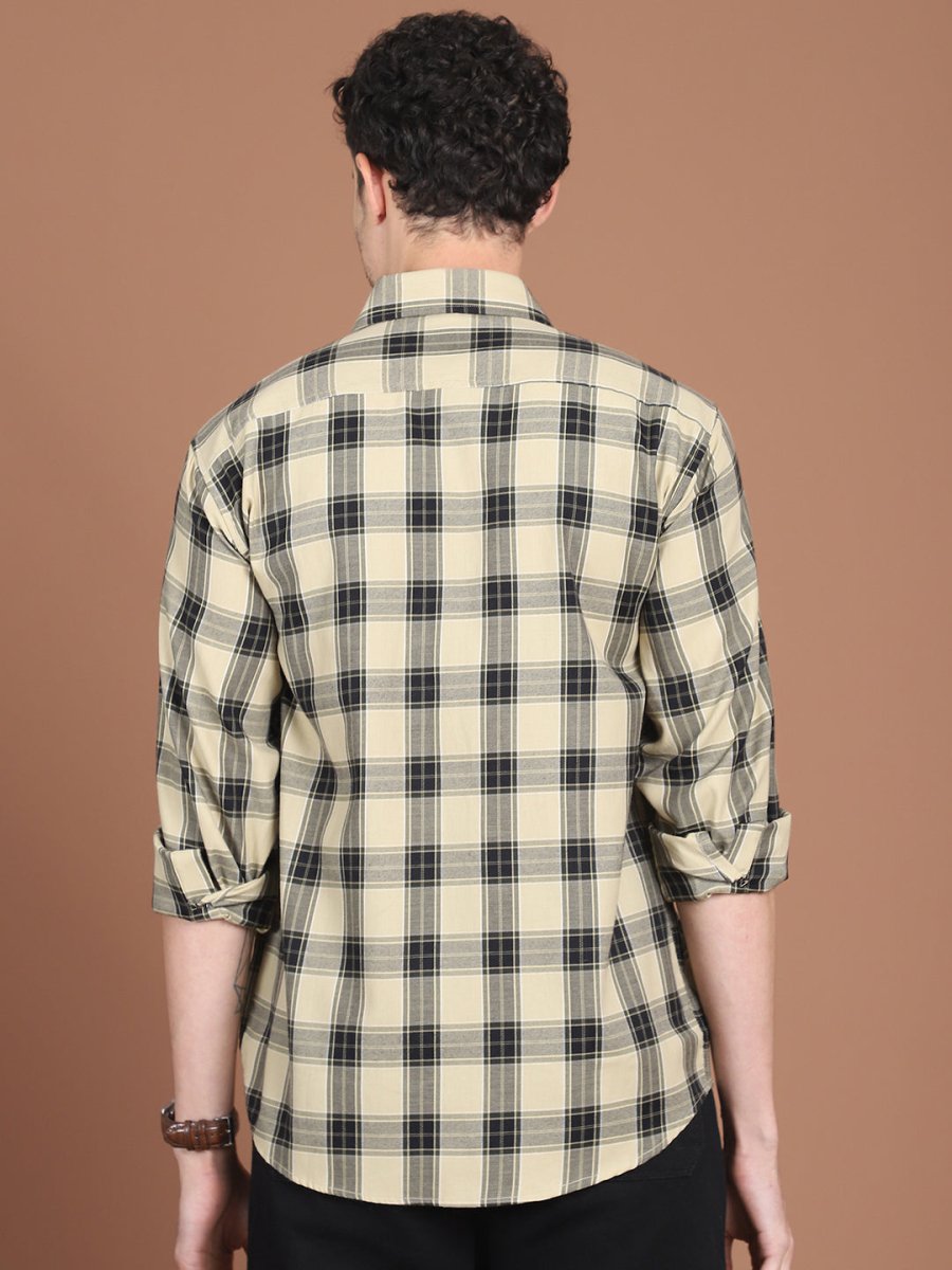 Beige Checked Cotton Shirt for Men - SF_9030Beige_S