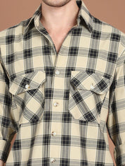 Beige Checked Cotton Shirt for Men - SF_9030Beige_S