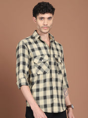 Beige Checked Cotton Shirt for Men - SF_9030Beige_S