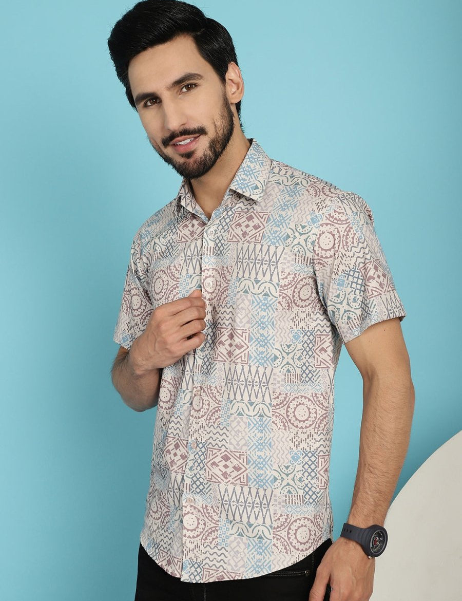 Beige Printed Casual Shirt - SF_909Beige_S