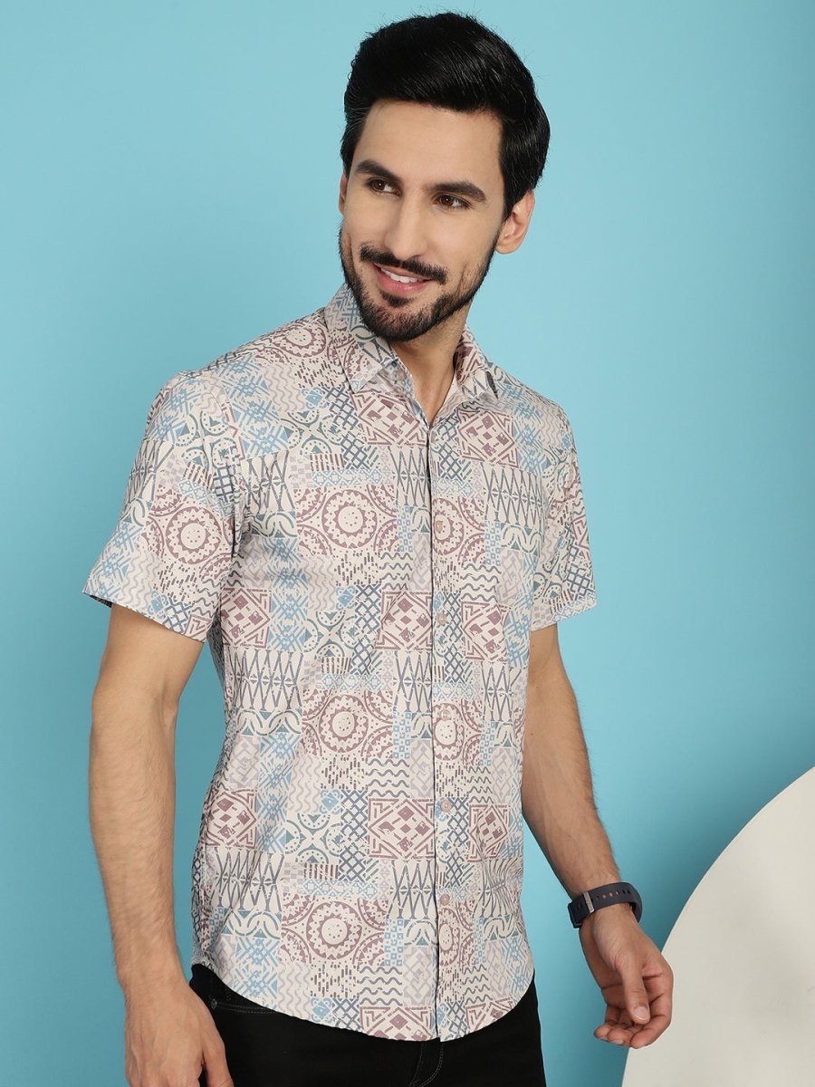 Beige Printed Casual Shirt - SF_909Beige_S