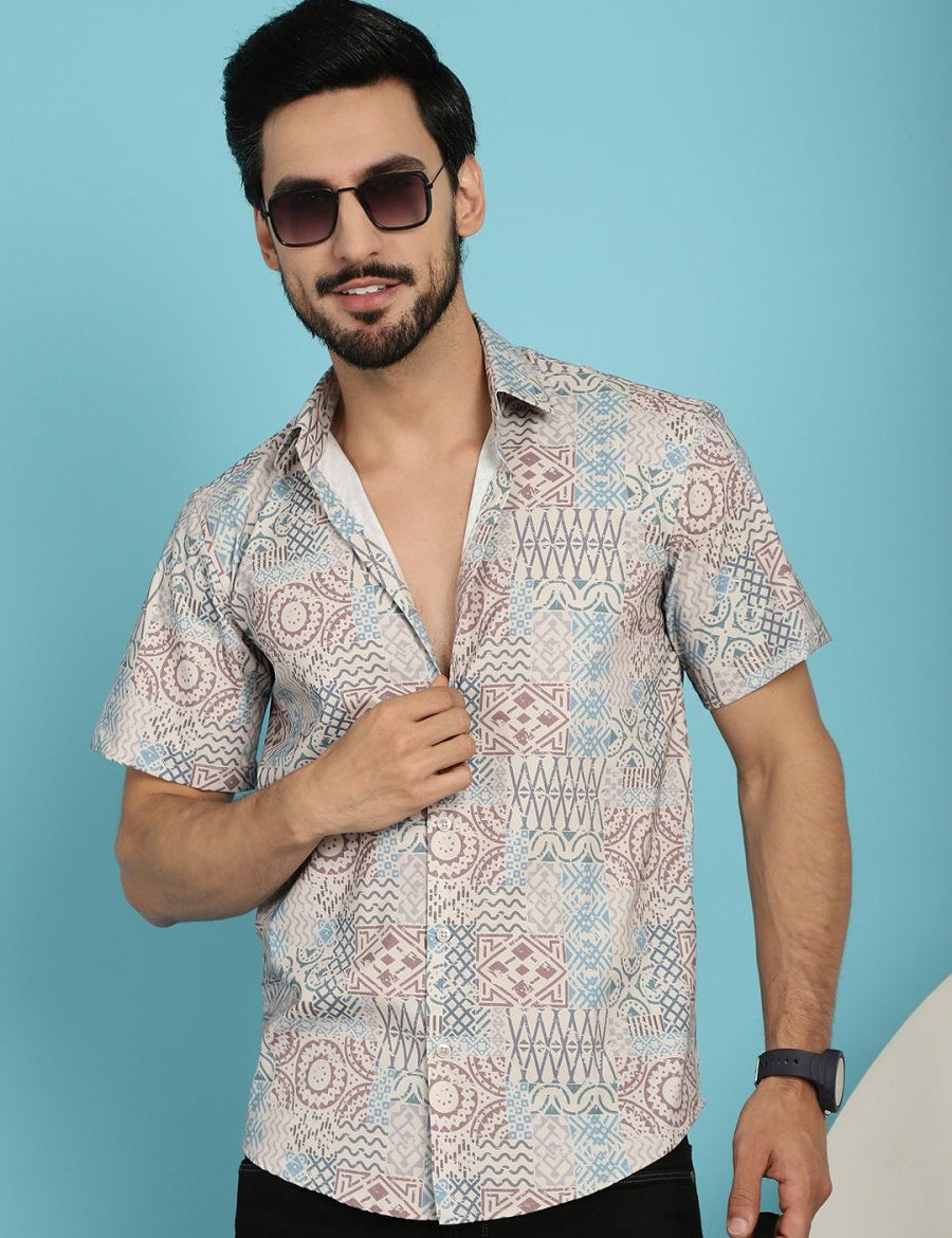 Beige Printed Casual Shirt - SF_909Beige_S