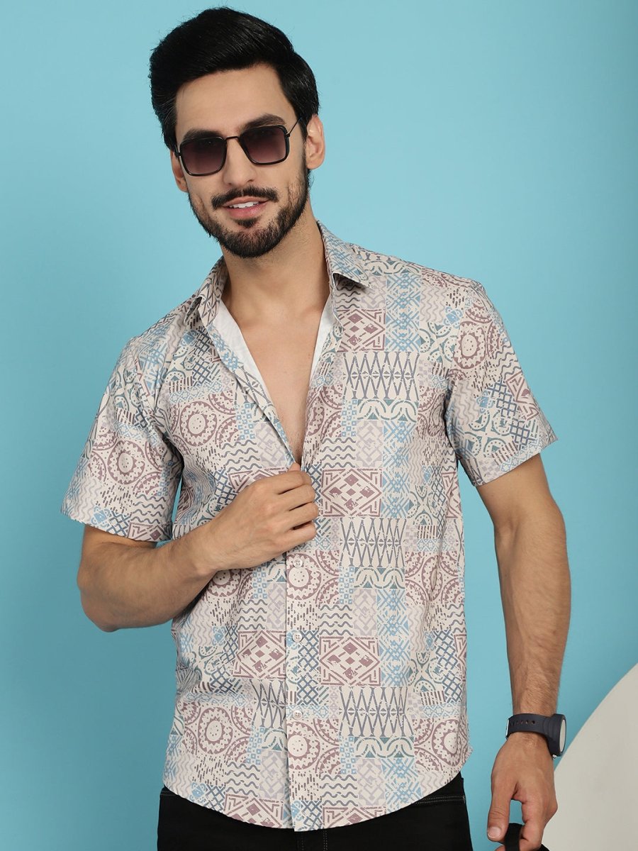 Beige Printed Casual Shirt - SF_909Beige_S