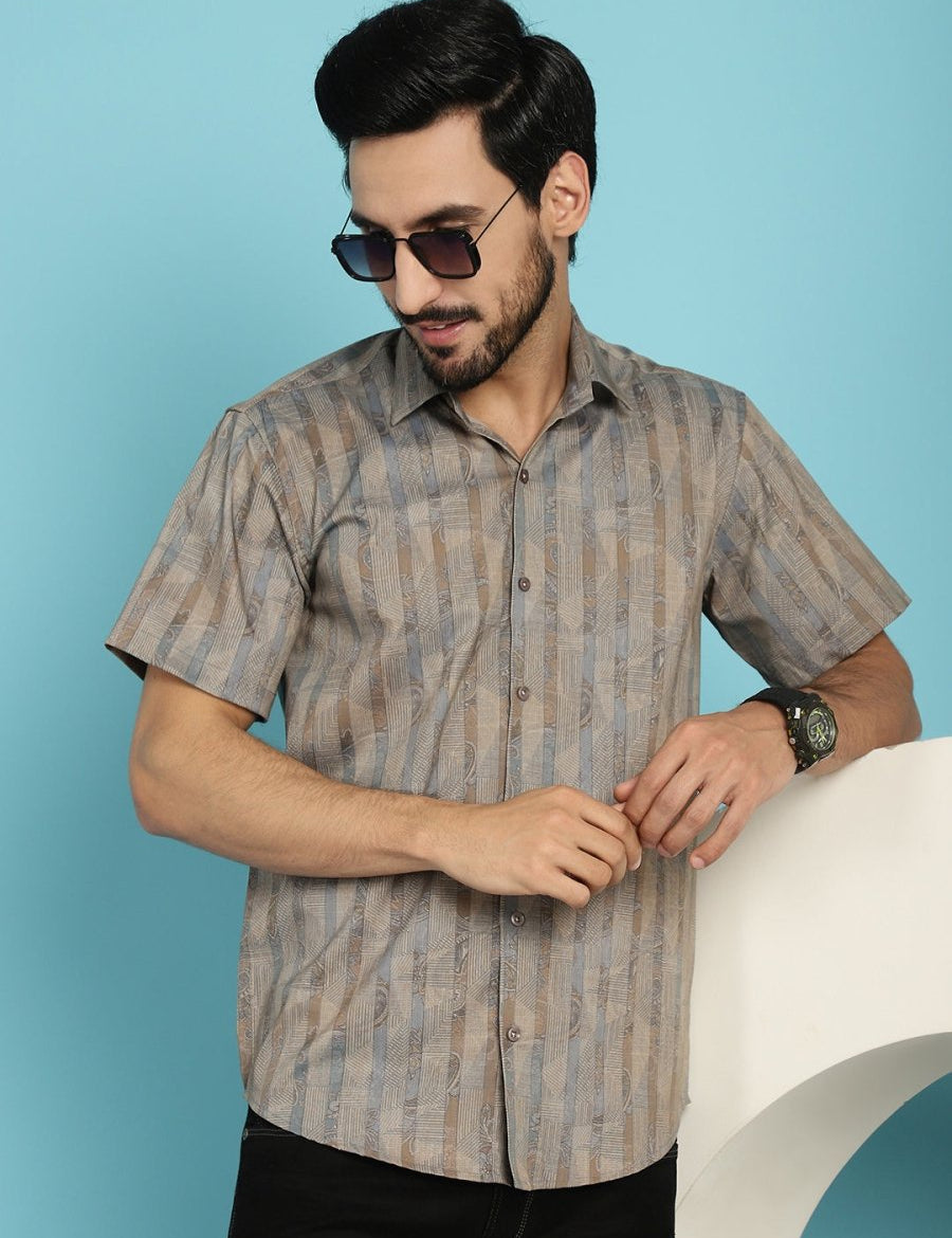 Beige Printed Party Shirt for Men - SF_914Beige_S