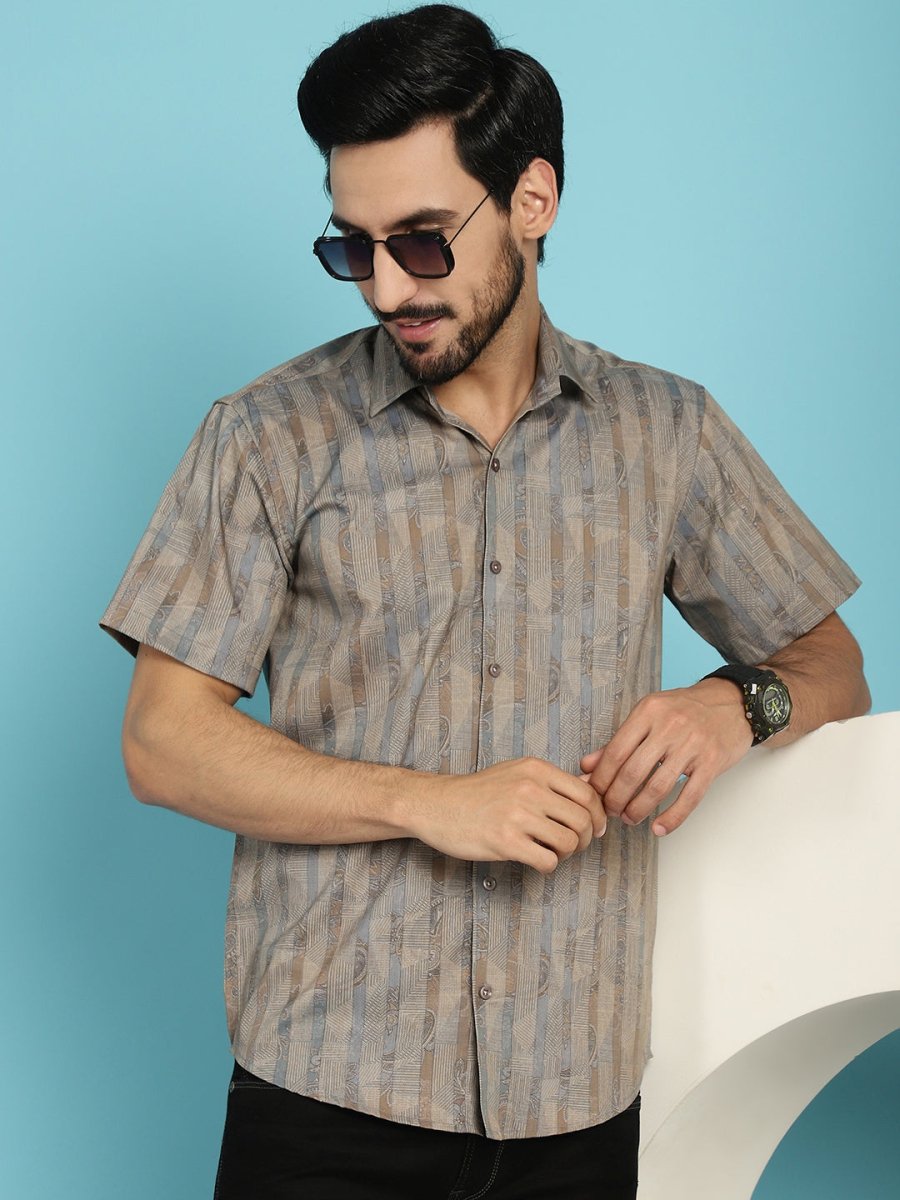 Beige Printed Party Shirt for Men - SF_914Beige_S