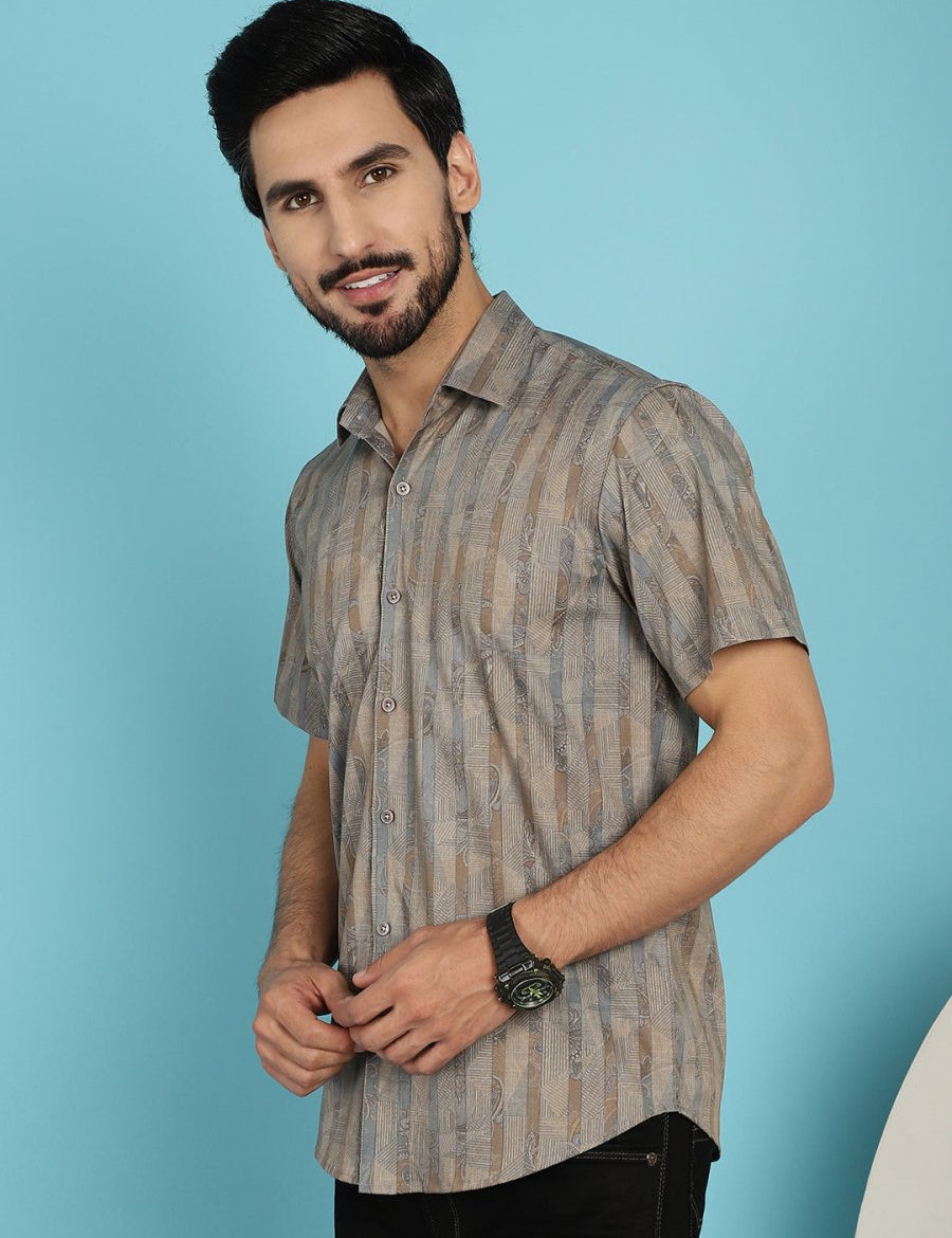 Beige Printed Party Shirt for Men - SF_914Beige_S