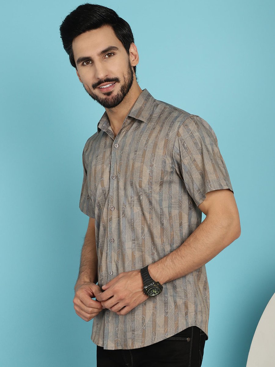 Beige Printed Party Shirt for Men - SF_914Beige_S