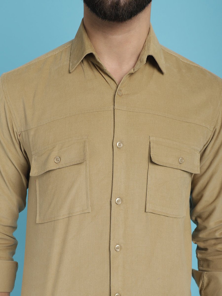 Beige Self Design Cotton Formal Shirt for Men - SF_925Beige_S
