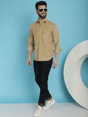 Beige Self Design Cotton Formal Shirt for Men - SF_925Beige_S