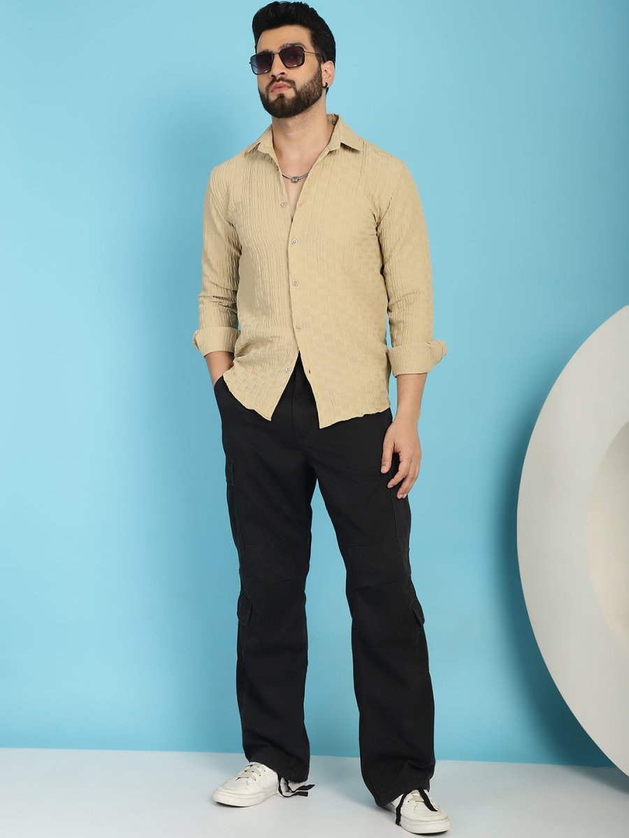 Beige Self Design Cotton Formal Shirt for Men - SF_928Beige_S