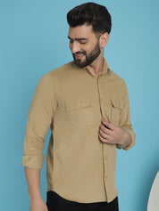 Beige Self Design Cotton Formal Shirt for Men - SF_925Beige_S