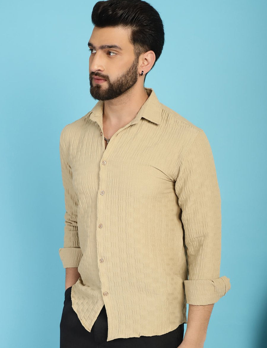Beige Self Design Cotton Formal Shirt for Men - SF_928Beige_S