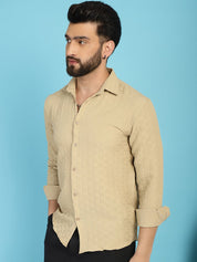 Beige Self Design Cotton Formal Shirt for Men - SF_928Beige_S