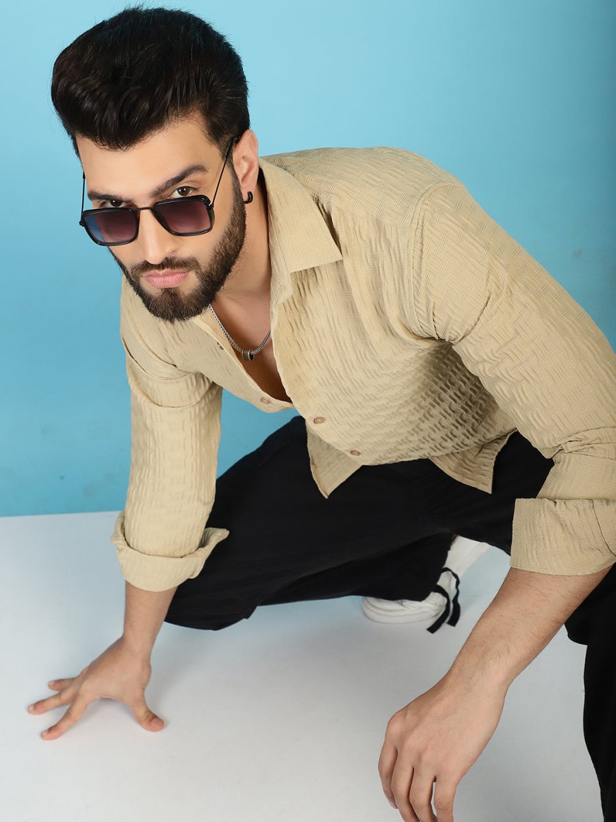 Beige Self Design Cotton Formal Shirt for Men - SF_928Beige_S
