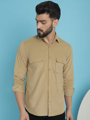 Beige Self Design Cotton Formal Shirt for Men - SF_925Beige_S
