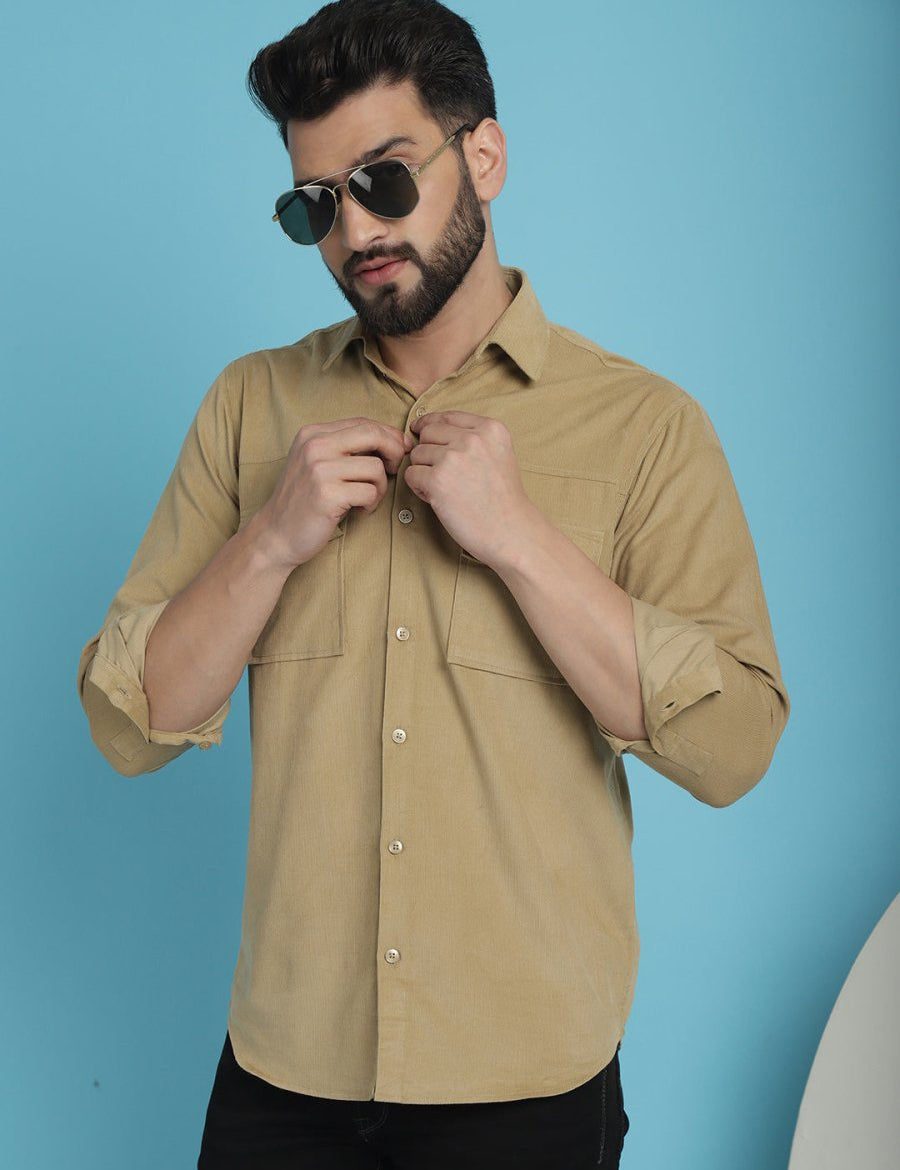 Beige Self Design Cotton Formal Shirt for Men - SF_925Beige_S