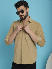 Beige Self Design Cotton Formal Shirt for Men - SF_925Beige_S
